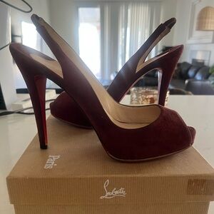 Christian Louboutin Burgundy Peep-Toe Heels